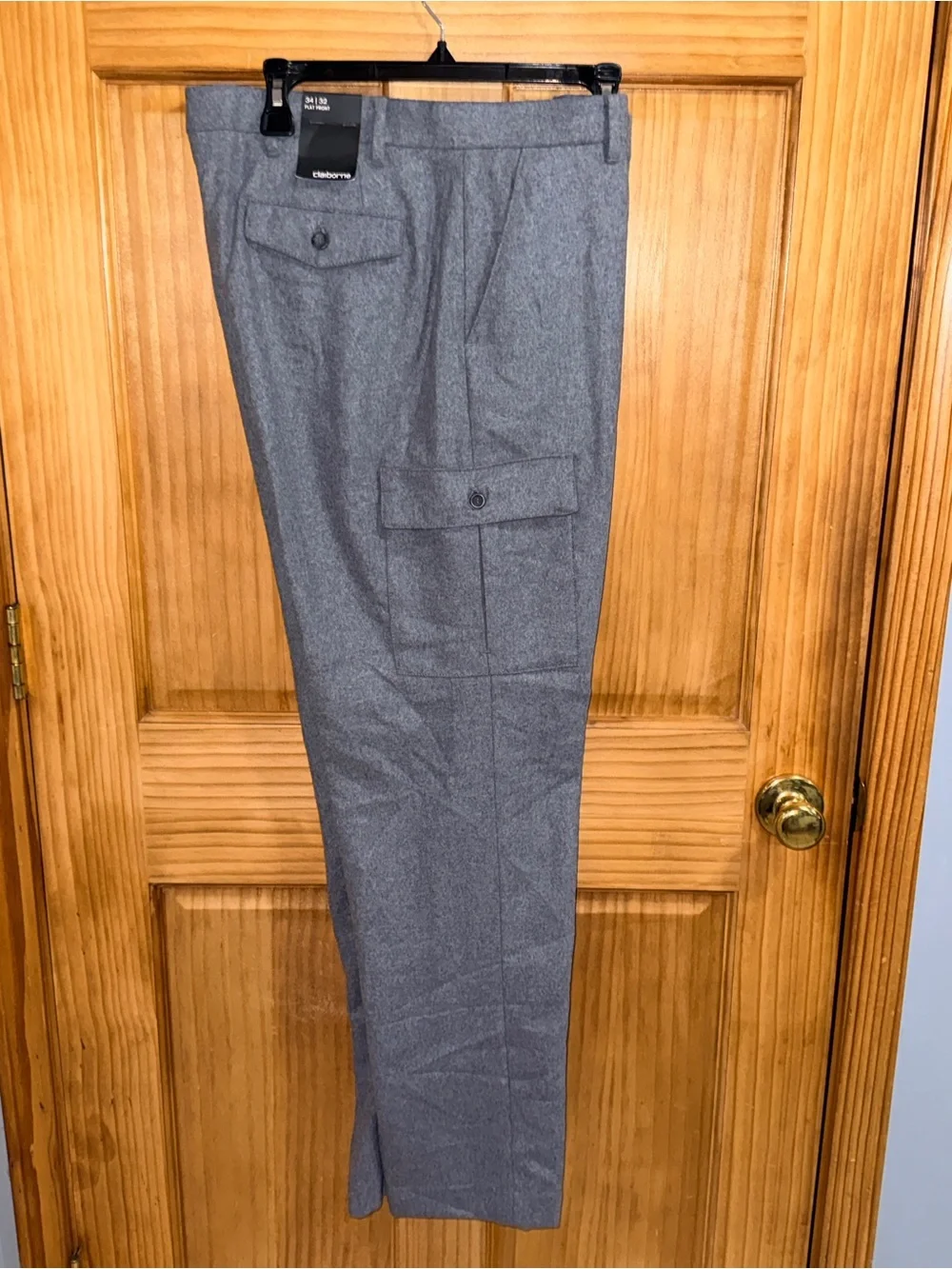 NWT Claiborne Men's Charcoal Heather Wool Blend Cargo Dress Pants-34”x32”